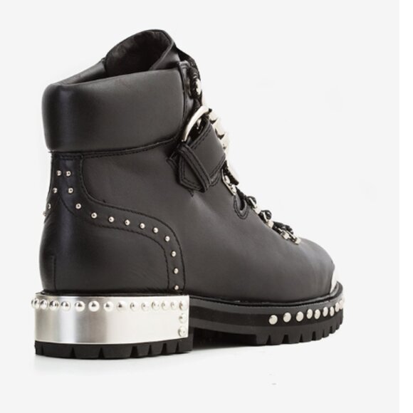 NEW LOLA CRUZ Leather Lace Up studded moto Booties in black for women 72 10j5 - Picture 2 of 8